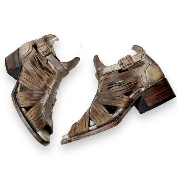 Arrow Bootie Stone Open Peep Toe Leather Ankle Buckle Freebird by Steven Size 6 - Picture 2 of 11